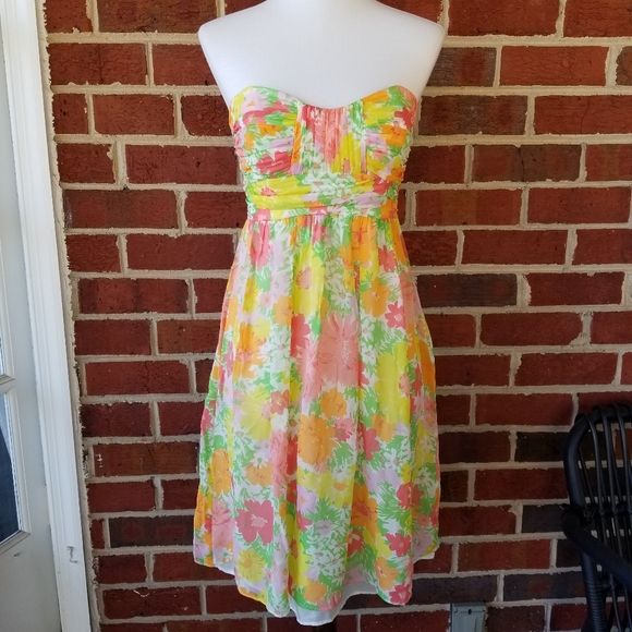 Shoshanna silk floral strapless dress 2 - Picture 3 of 14